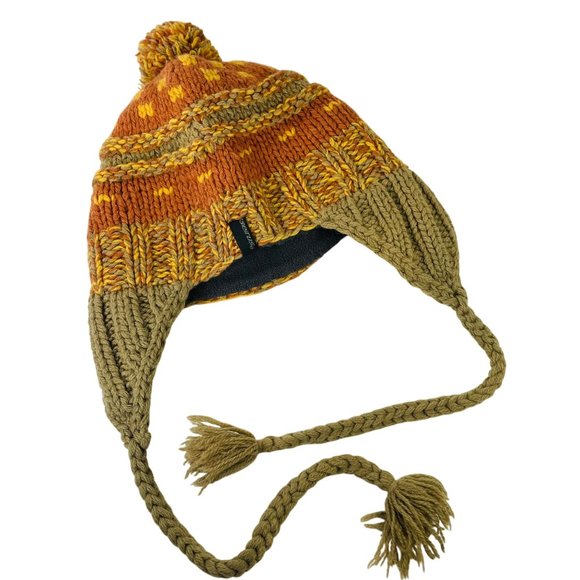 Seirus Lambswool Knit Hat W Pom Braided Tassel Orange Olive Green Adult or Teen - Picture 6 of 9